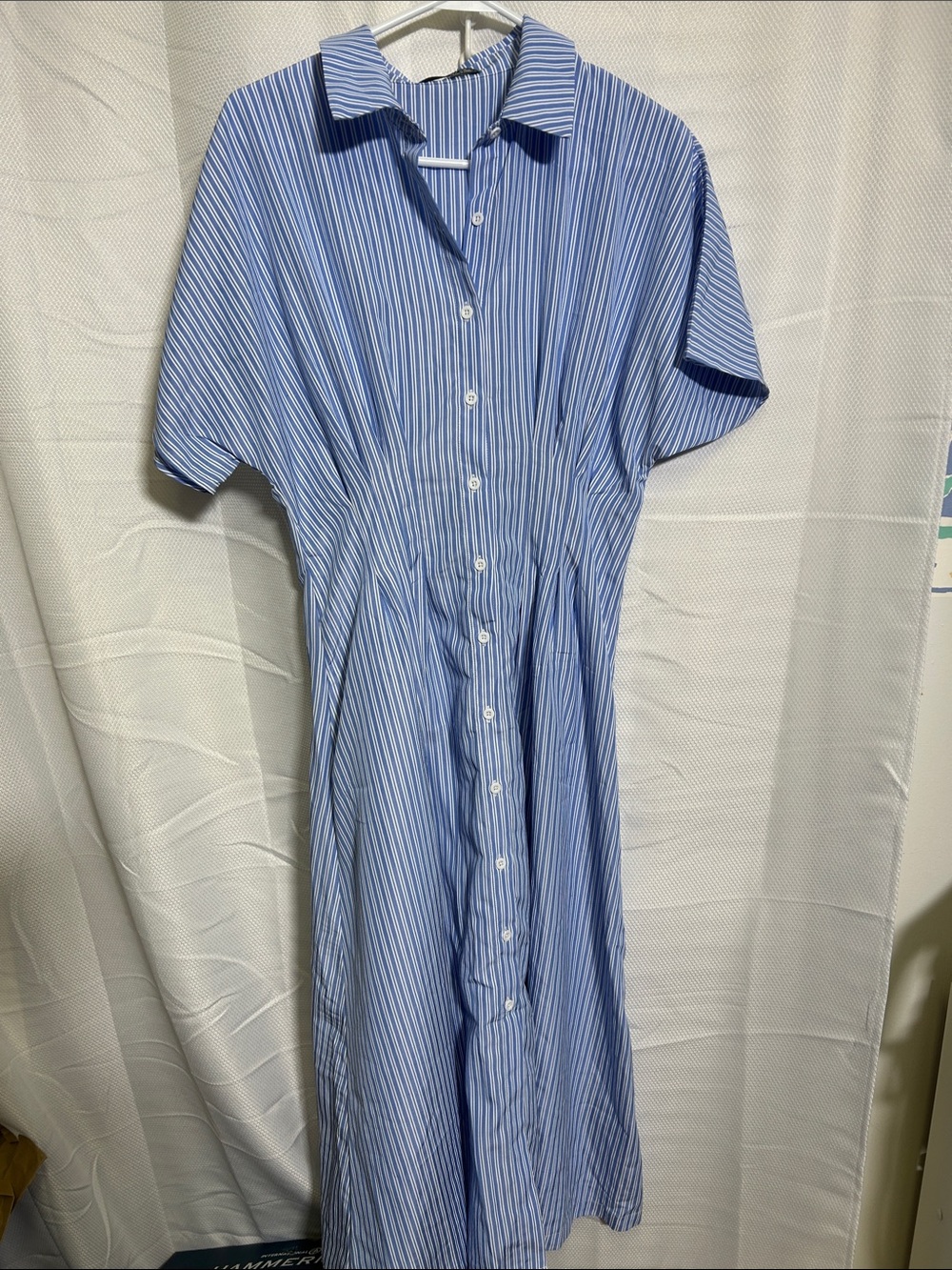 Shein Blue and White  Striped Button-Front Shirt Dress